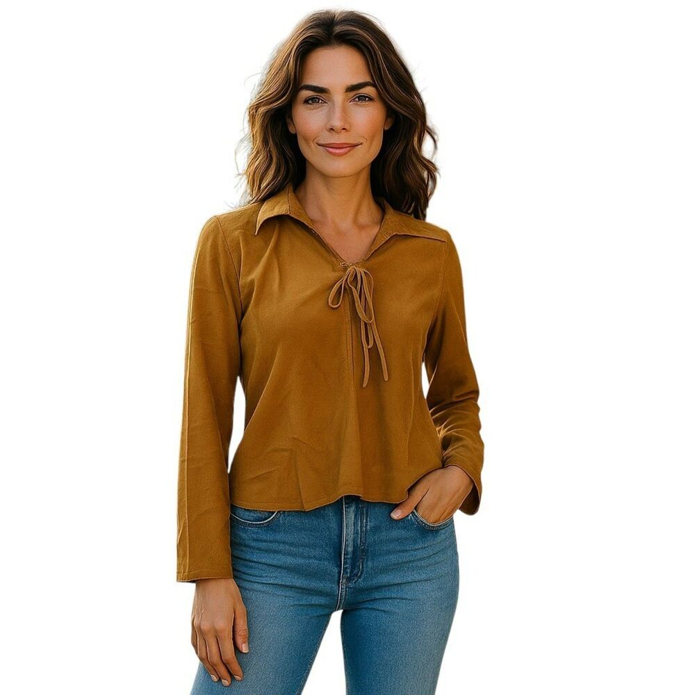 Kiko Blouse Size M Brown 100% Polyester Collared  New Vintage Y2K # 163